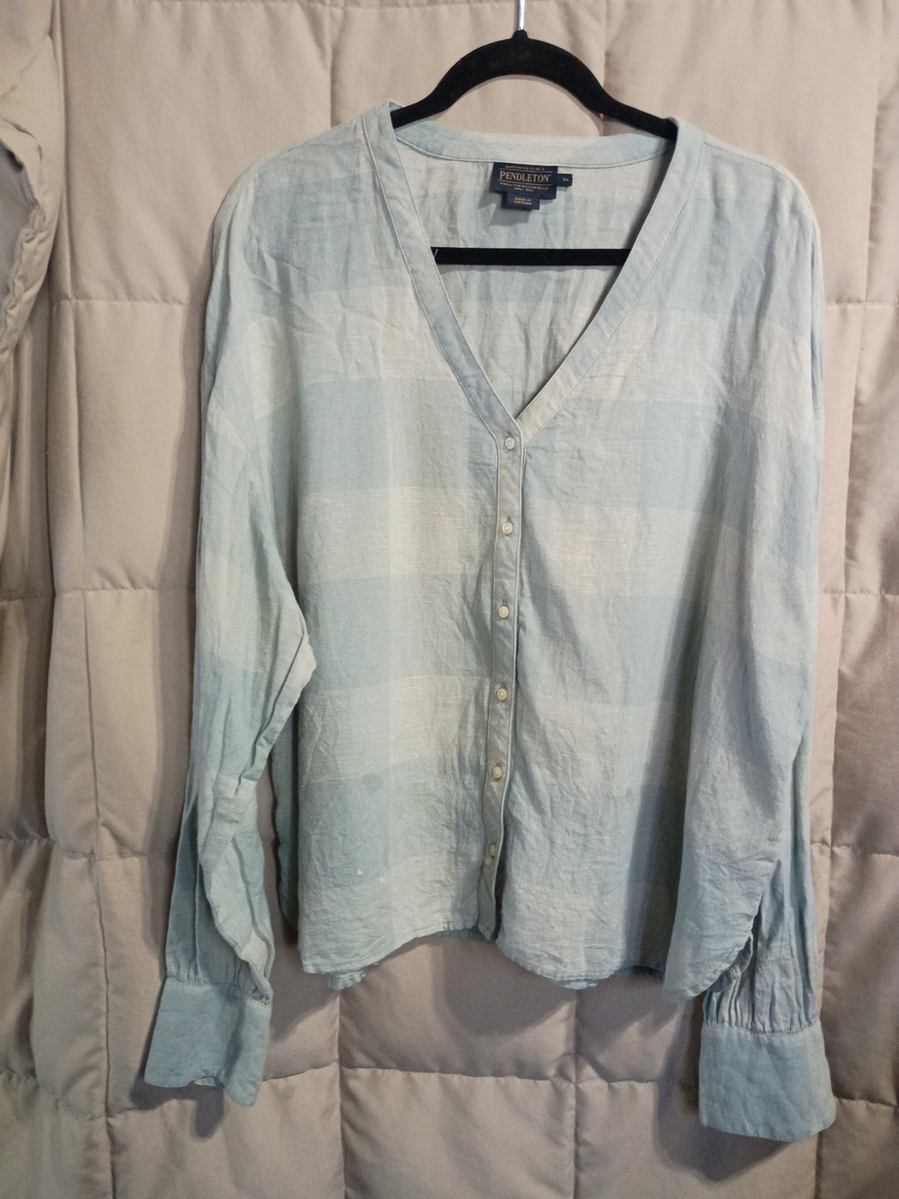 Pendleton Pale Blue Button-Front V-Neck Women's Shirt